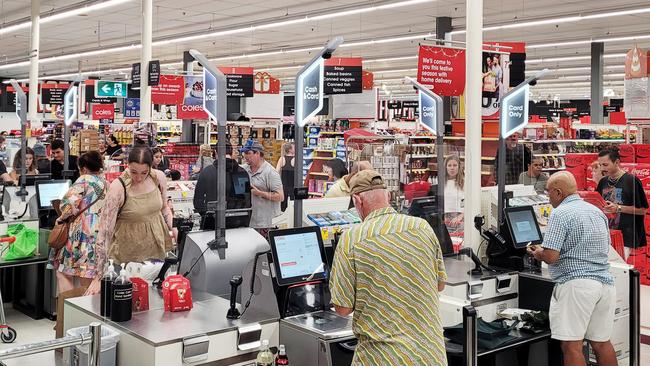 Supermarkets fill up with Cairns residents purchasing last minute items as Tropical Cyclone Jasper approaches. Picture: Brendan Radke