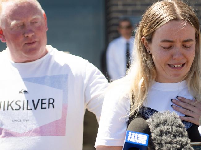 MELBOURNE AUSTRALIA - Newswire Photos FEBRUARY 8TH 2023 : A large-scale search is underway for a Ballarat East woman Samantha Murphy, who has been missing since early Sunday morning. Samanthas daughter Jess Murphy and husband Mick Murphy, speak to media outside Ballarat West Police Station, with Inspector Lisa Macdougall.  PICTURE : NCA Newswire / Nicki Connolly