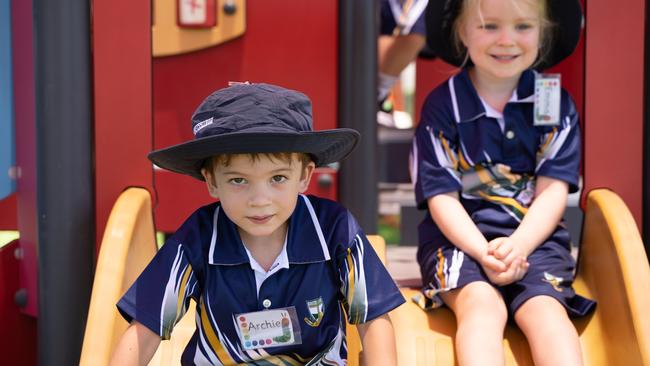 Archie Henry and Emma Macdivitt at Victory College's first day of class. January 22,2024. Picture: Christine Schindler