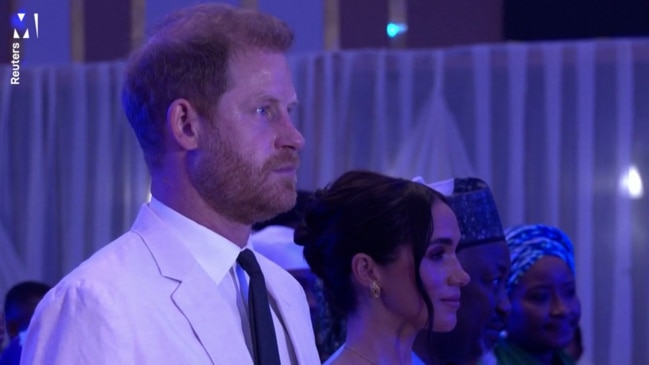 Prince Harry and Meghan, Duchess of Sussex react to God Save the King