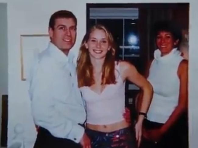 Prince Andrew, Virginia Roberts Giuffre and Ghislaine Maxwell inside the London Mews home of Ghislaine Maxwell (right).