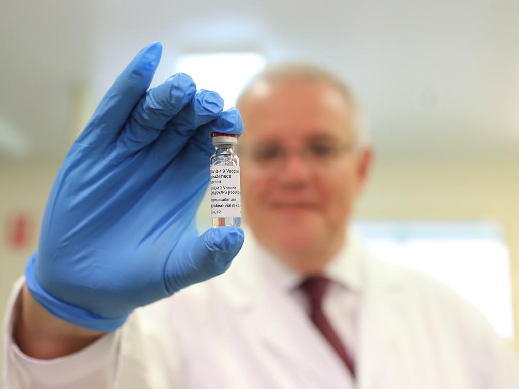 Prime Minister Scott Morrison visits the Therapeutic Goods Administration (TGA) to see their AstraZeneca batch release assessment process. Picture: Adam Taylor