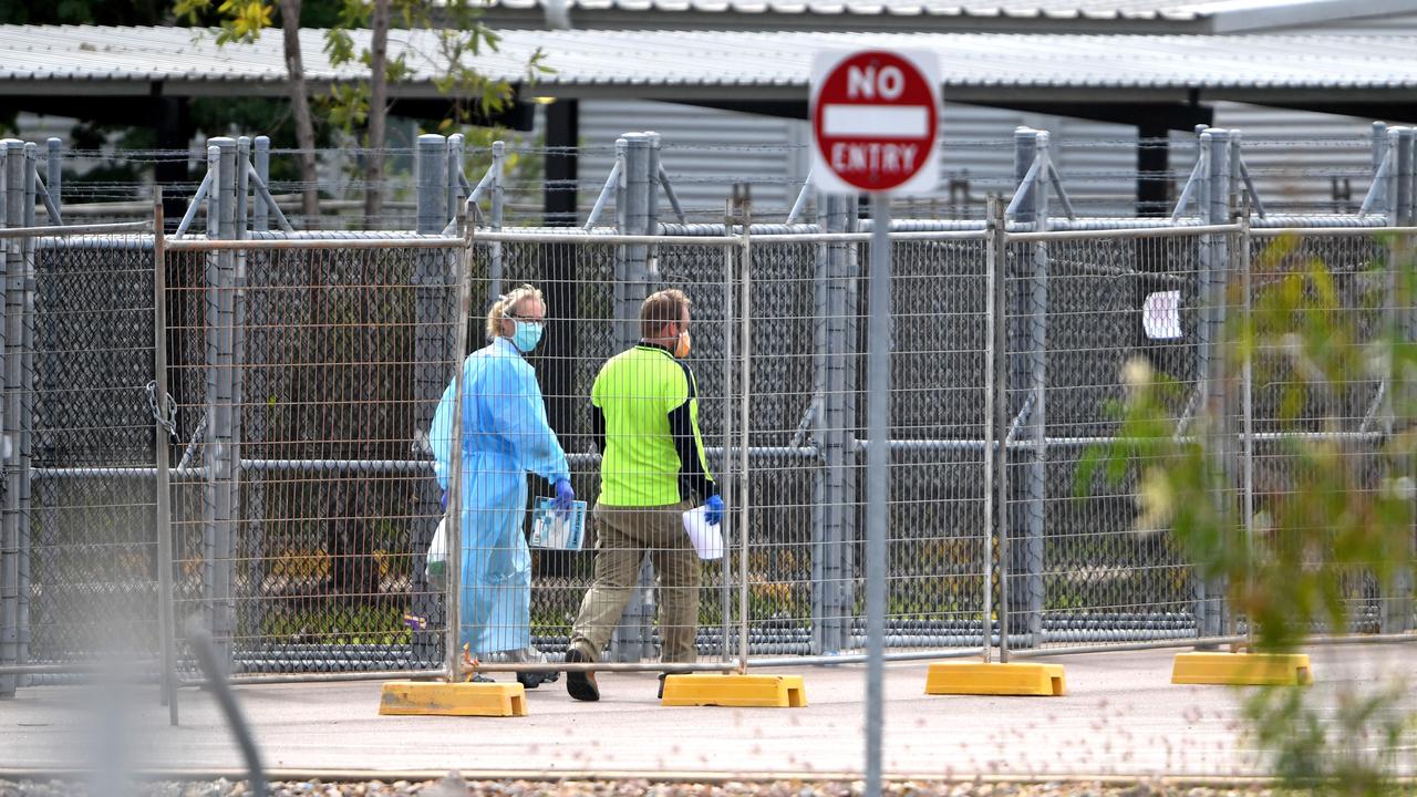 Workers at the quarantine facility in Howard Springs, NT. Picture: Che Chorley