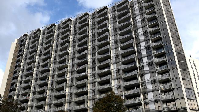 The Docklands Lacrosse building that suffered extensive damage after fire whipped up the building cladded with flammable material. Picture: Nicole Garmston