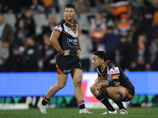 The Tigers were denied an incredible comeback win late in the round 14 NRL match between Wests Tigers and Canberra Raiders at Campbelltown Stadium. Picture: Getty Images