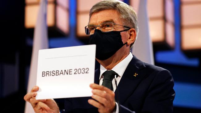 International Olympic Committee presdient Thomas Bach announces Brisbane as the 2032 Olympics host city in Tokyo on Wednesday. Picture: AFP