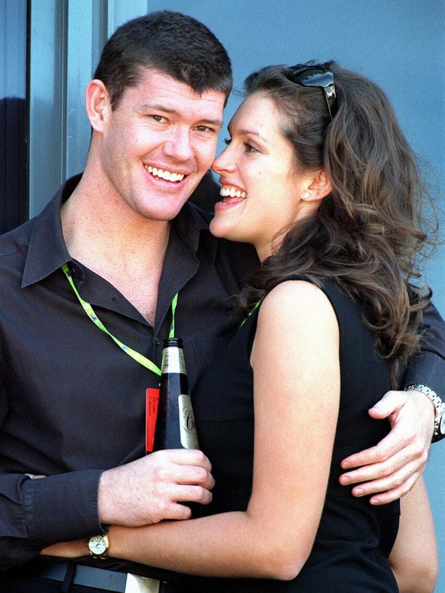 James Packer with then fiancee Tziporah Malkah, who was then known as Kate Fischer at 1998 Australian Grand Prix.