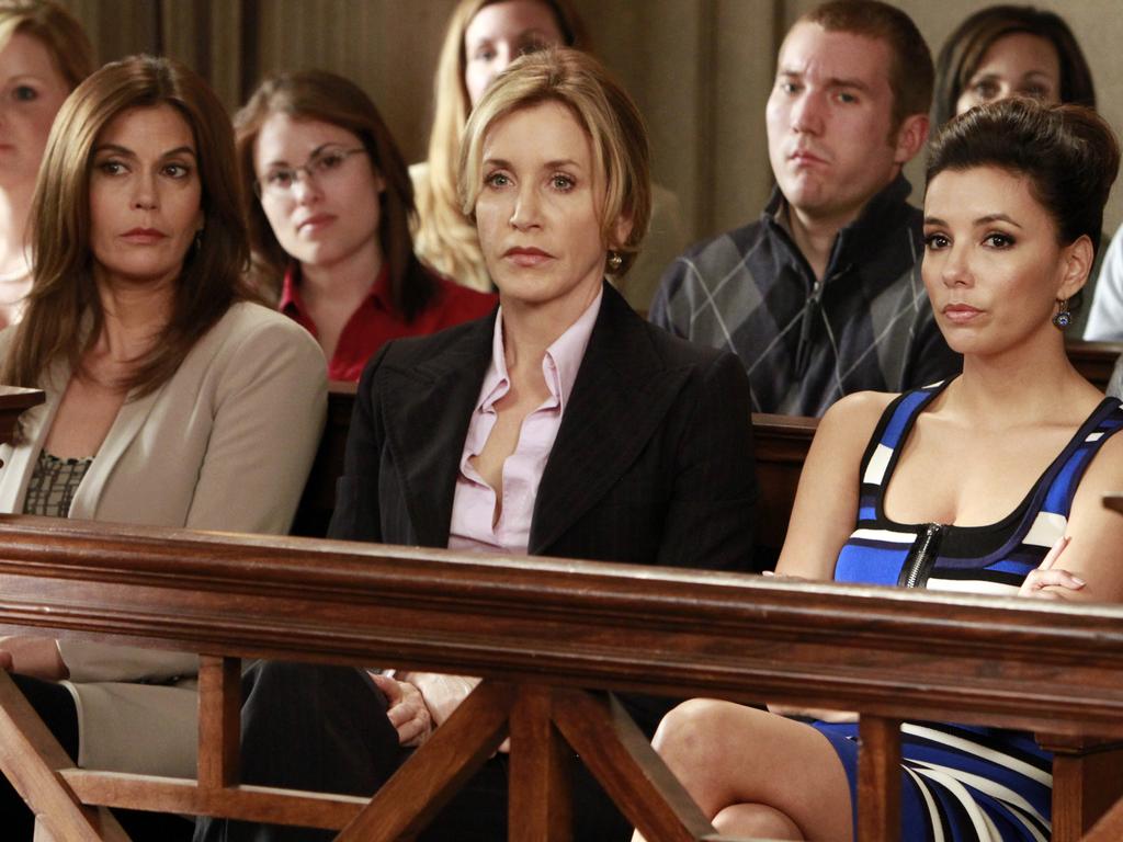 Felicity Huffman, centre, in a scene from Desperate Housewives with Teri Hatcher and Eva Longoria.  Picture:  ABC