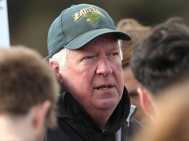 Airport West coach Geoff Maddern calls the shots. Picture: Hamish Blair