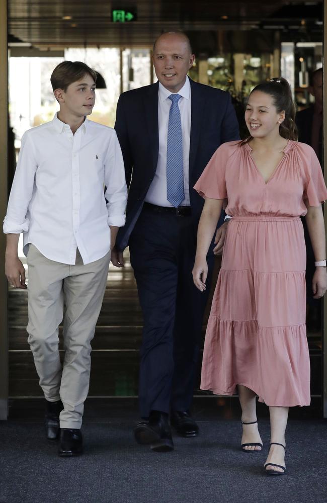 Peter Dutton walks through a hotel in Canberra after lunch with his family. Picture: Sean Davey