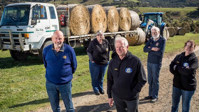 Graham Cockerell, centre, is rallying Victorian farmers to donate hay to drought stricken farmers in NSW. Picture: Jake Nowakowski