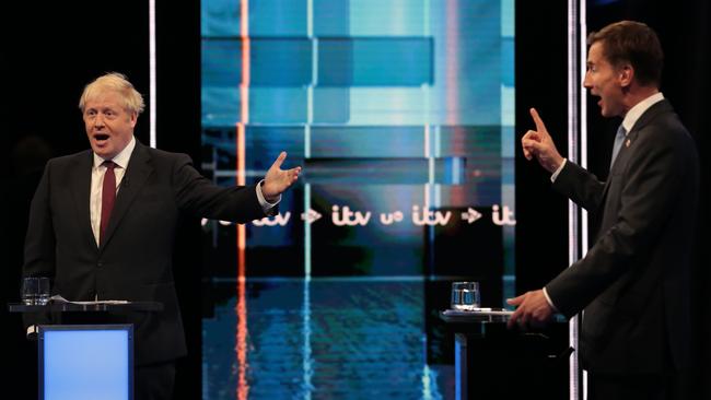 Boris Johnson and Jeremy Hunt during the TV debate. Picture: AFP