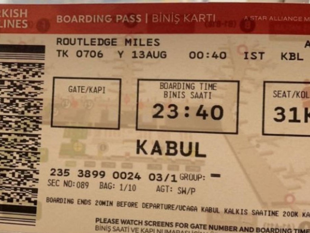 The tourist held a ticket for a flight to Kabul on Friday, August 13. Picture: 4Chan