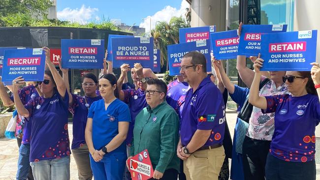 Nurses and midwives marched on the 1 William St government offices to voice their disapproval of the latest pay offer. Picture: Facebook