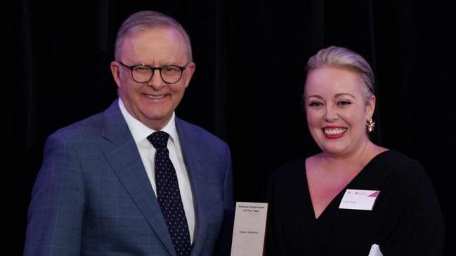 Prime Minister Anthony Albanese with Prime Ministers Veteran Employment Awards Partner Employee of the Year at the winner Eden Santos from Ironside Resources. Photo: Supplied