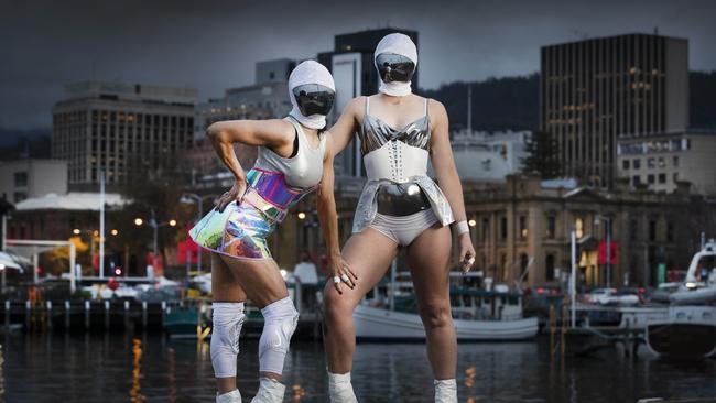 Hallucination and the Crystal Ball artists Bec Collins and Sophie Keegan at Hobart. Picture: Chris Kidd