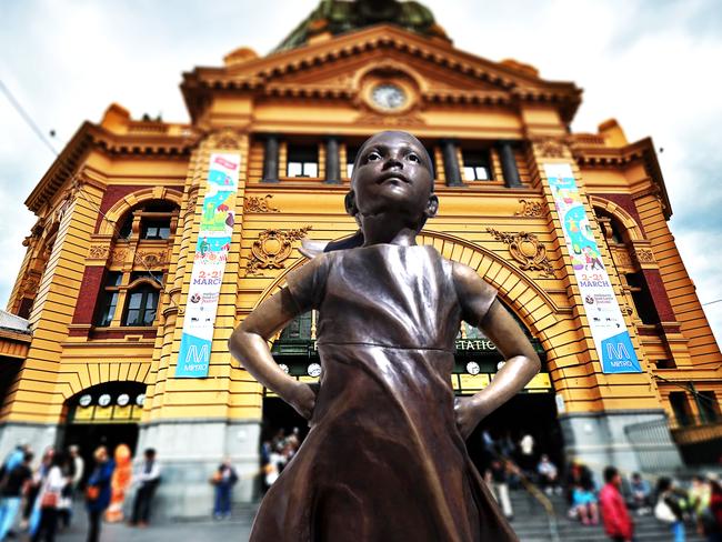 But would she be better off outside Flinders St Station? Picture: Digitally altered image.