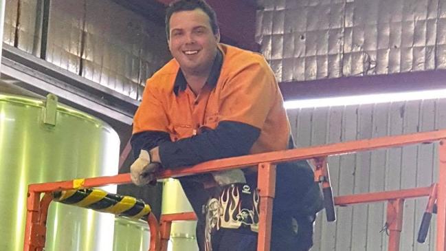 Boilermaker trainee Jake Fuss, 27, died after a more than three tonne stainless steel tank toppled onto him from a gantry crane. Picture: Facebook