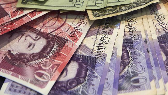 The pound was most recently down 1.7 per cent against global reserve currency the US dollar. Picture: AFP.