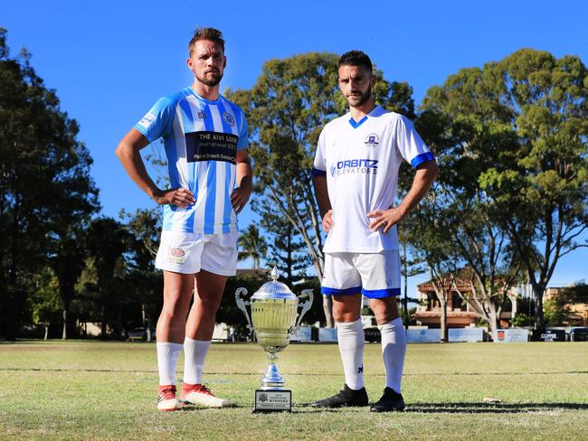 11th November 2020, Captains Dan Smith and Bruno Rodriguez - The Gold Coast Premier League football grand final will be held this Saturday at Lex Bell Oval, Isle of Capri between Surfers Paradise and Palm Beach.Photo: Scott Powick Newscorp