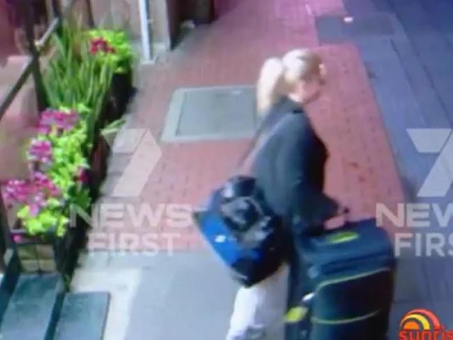 Sainsbury leaves her Bogota hotel for the airport. Picture: Channel 7