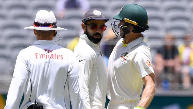 Virat Kohli and Tim Paine almost got physical in Perth. Picture: AAP