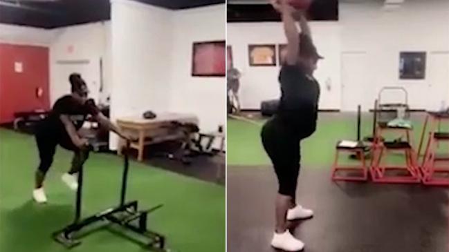 Serena Williams Shows Off Her Baby Bump in Casual Workout Session