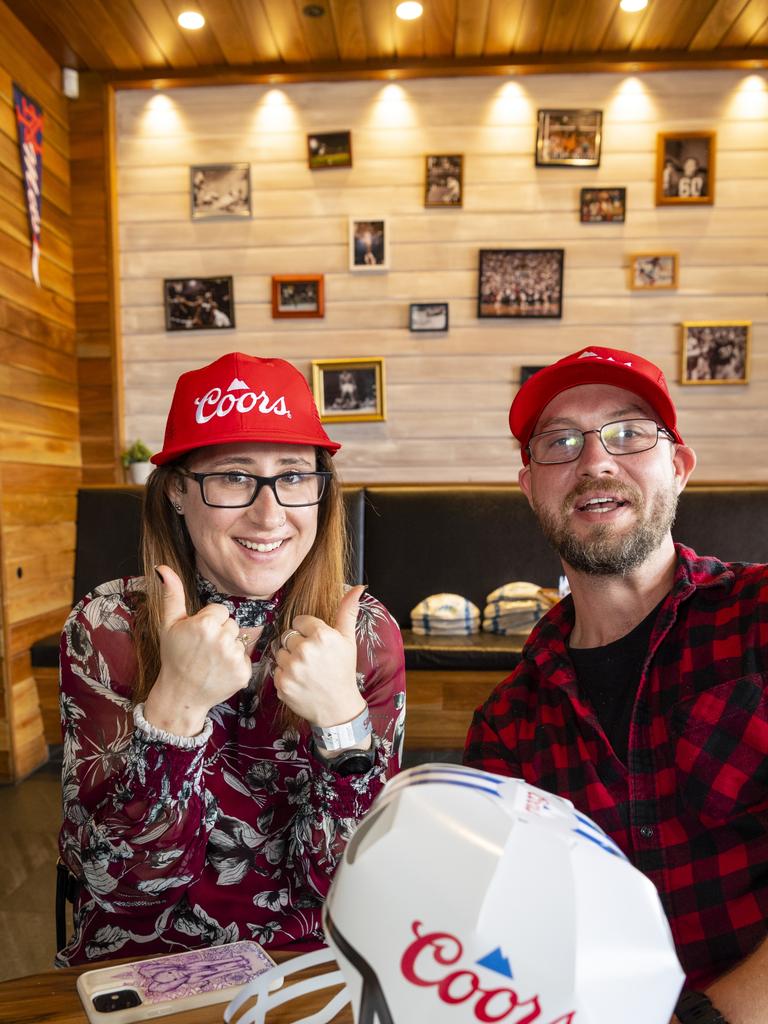 Molly Hall and Tom Redmond watch the NFL Super Bowl at Tailgate Sports Bar, Monday, February 14, 2022. Picture: Kevin Farmer