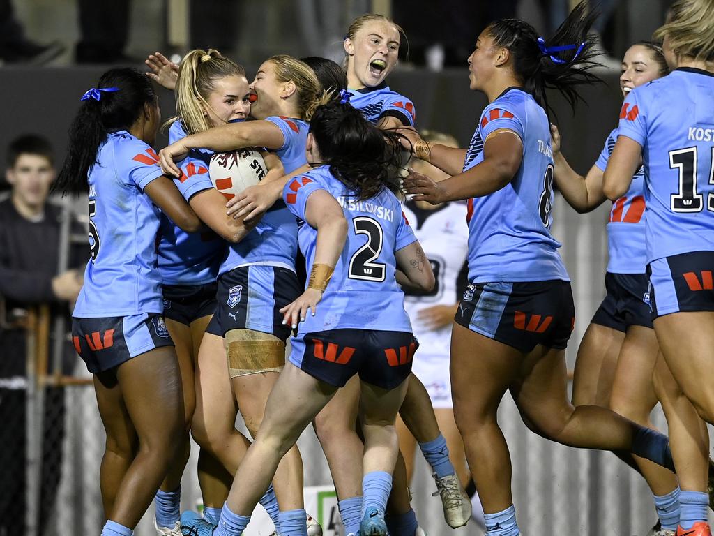 NSW celebrate a try. Picture: NRL Photos/Gregg Porteous