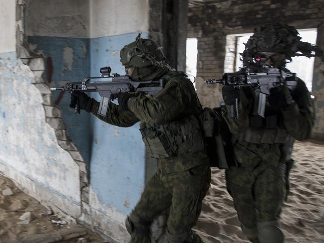 Training exercises by NATO fighting troops in Gaziunai airfield in Lithuania, close to the Rukla garrison. Picture: Ella Pellegrini