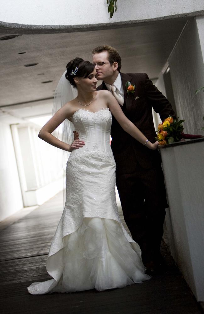 Laura McMonagle and Kyle Wright married in 2008 in Brisbane City. Picture: Infinity Studios