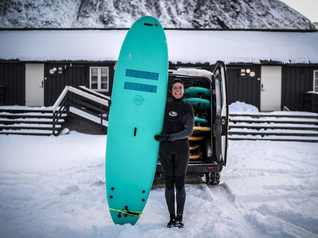 Myrtille Heissat, 26, a surf instructor from France, poses on March 11, 2018, in Unstad, northern Norway, Lofoten islands, within Arctic Circle. Myrtille Heissat, 26, a surf instructor, France “I’ve been in Unstad for 2 years, before that, I was an instructor in Ireland in summer and New Zealand in winter. Surfing gives you good vibes, as there are fewer people in the water and you are surrounded by white peaked mountains. It is not cold, because your wetsuit is thicker, compared to a summer one. Cold is better, I love the feeling of putting my wetsuit on, in spots where there is nobody out on the water, it’s more peaceful than summer and warm spots like Costa Rica, where you can surf 3 times a day or more but as there are so many people in the water that it is not relaxing. Here most of us surf once a day only because afterwards your wetsuit is still wet and cold, have you tried to put on a cold and wet wetsuit in – 8°C ?”. Picture: AFP