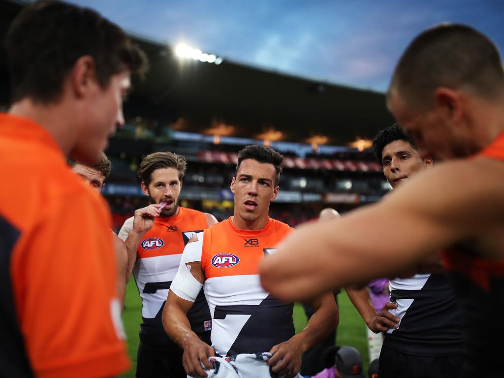 Dylan Shiel and Callan Ward at quarter time. Picture. Phil Hillyard