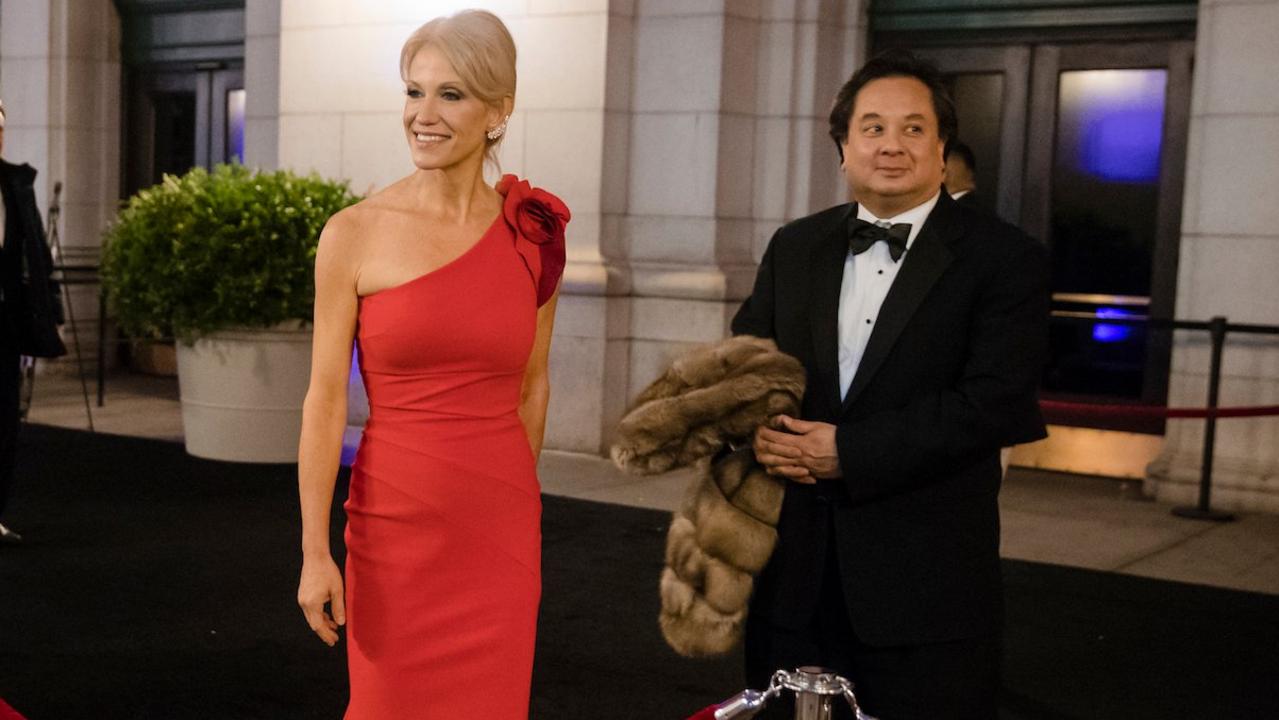 Kellyanne Conway, senior advisor to President-elect Donald Trump, and husband, George, arrive at Union Station for a dinner for campaign donors, on January 19, 2017 in Washington. DC. George, a prominent Washington lawyer is a strident critic of the president, repeatedly and loudly questioning . Picture: AP