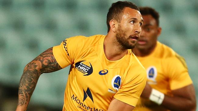 SYDNEY, AUSTRALIA - OCTOBER 03: Quade Cooper of Brisbane passes during the round seven National Rugby Championship match between the Greater Sydney Rams and Brisbane City at Pirtek Stadium on October 3, 2014 in Sydney, Australia. (Photo by Mark Nolan/Getty Images)