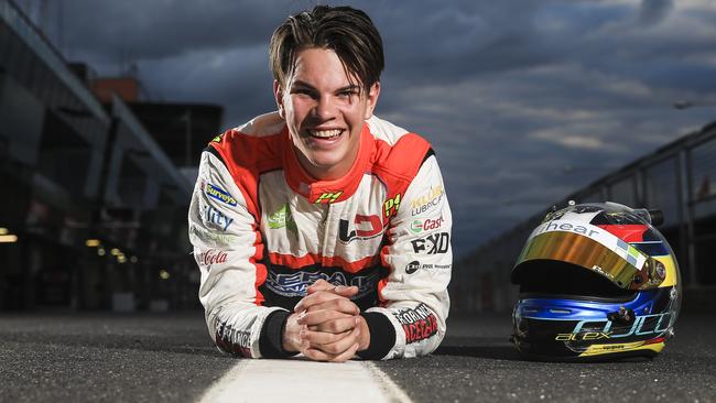 Young driver Alex Rullo, 17, in the pits at the Bathurst 1000. Picture: Dylan Robinson