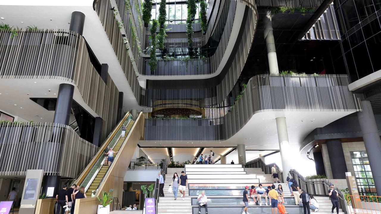 Visitors to the Queen’s Wharf precinct in Brisbane’s CBD. Picture: Steve Pohlner