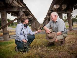 Journalist Amanda Gearing interviews flash flood survivor Frank King in Grantham. His story appears in her book The Torrent: Toowoomba and the Lockyer Valley January 2011, which was part of her masters research at QUT. . Picture: Tony Phillips