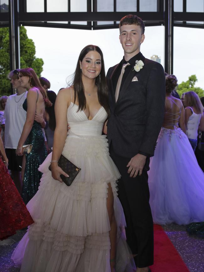 Mia Jeffries and Fletcher Hermansson at the Coomera Anglican College Formal at HOTA. Picture: Marcelo Lang.
