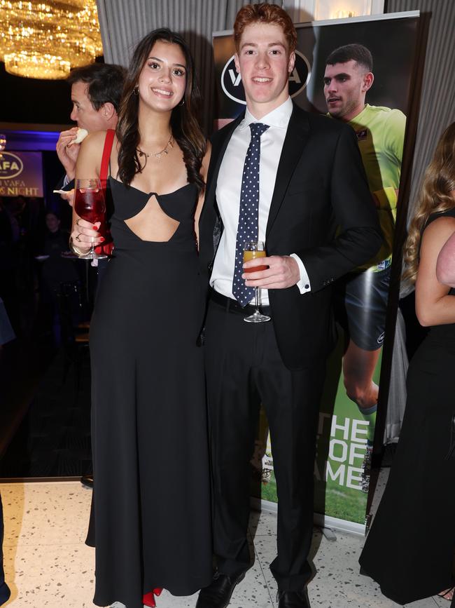 MELBOURNE, AUSTRALIA – OCTOBER 9 2024Meera Coburn and Luca Di Lallo at the VAFA Awards Night at the San Remo Ballroom in Carlton on October 9, 2024Picture: Brendan Beckett