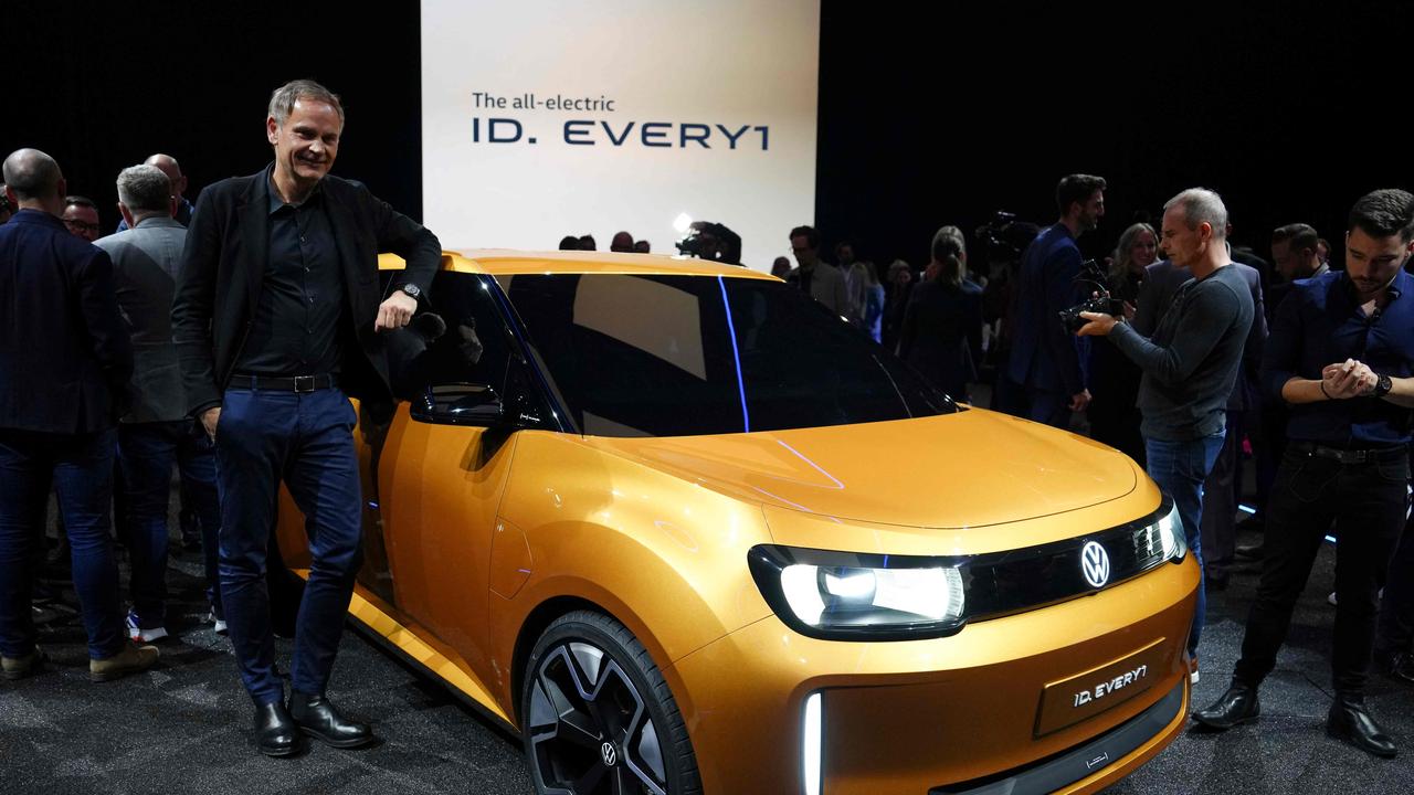 VW chief executive Oliver Blume with the carmaker’s latest foray into the world of electric vehicles, the “ID”, launched this week. Picture: AFP