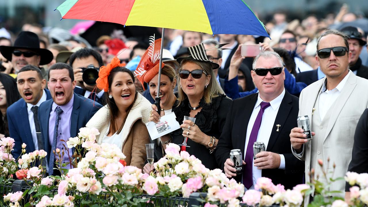 Racegoers cheer on their horse at last year’s Melbourne Cup. Picture: AAP