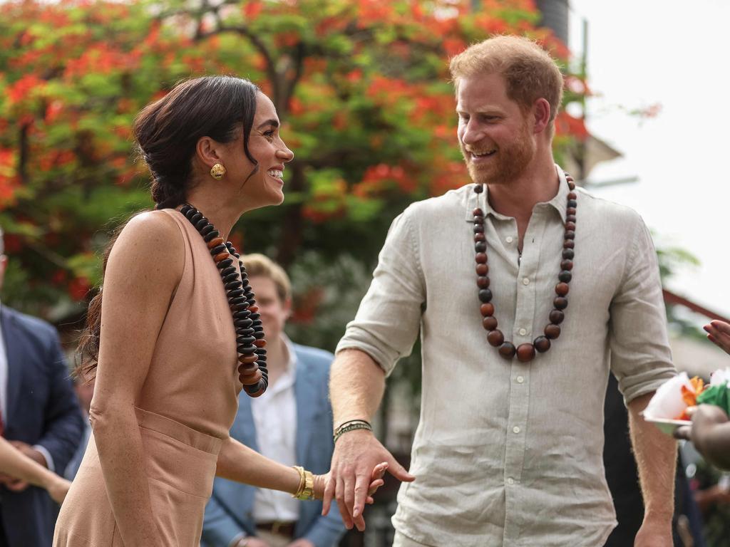 The couple visited a Nigerian school. Picture: AFP