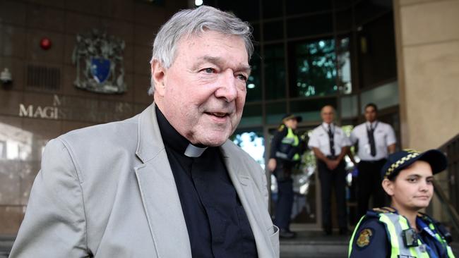 Cardinal George Pell leaving the Melbourne Magistrates’ Court on March 29, 2018. Picture: AFP