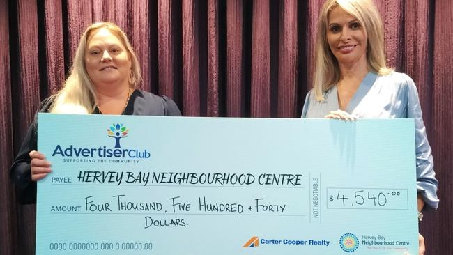 The Hervey Bay Neighbourhood Centre made an impact of almost $1.8 million to the community in 2021. Pictured: Tanya Stevenson, with Kim Carter from Carter Cooper Realty.