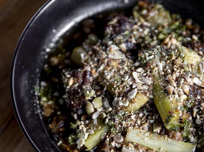 Shannon Fleming’s roo tail with barley risotto and leek.