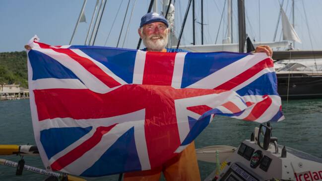 Oldest man to row Atlantic solo reunites with wife after beating