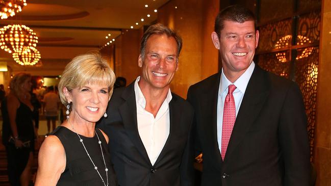 Julie Bishop, her partner David Panton and James Packer arrive at Crown Casino’s New Year’s Eve Party at Crown Palladium in 2015. Picture: Getty Images
