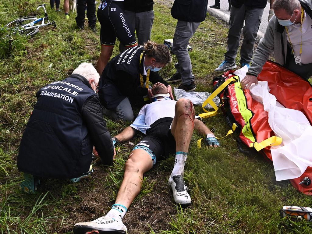 Cyril Lemoine was hurt badly. (Photo by Anne-Christine POUJOULAT / POOL / AFP).