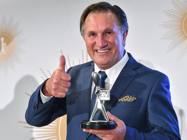 Frankie J. Holden with the Logie for the most outstanding supporting actor. Picture: AAP